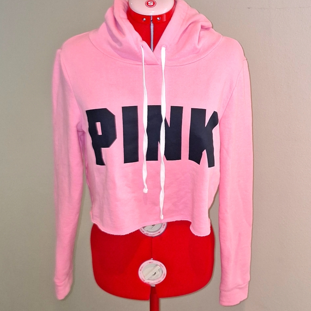 Pink Victoria Secret Cropprd Hooded Sweatshirt Size XS
